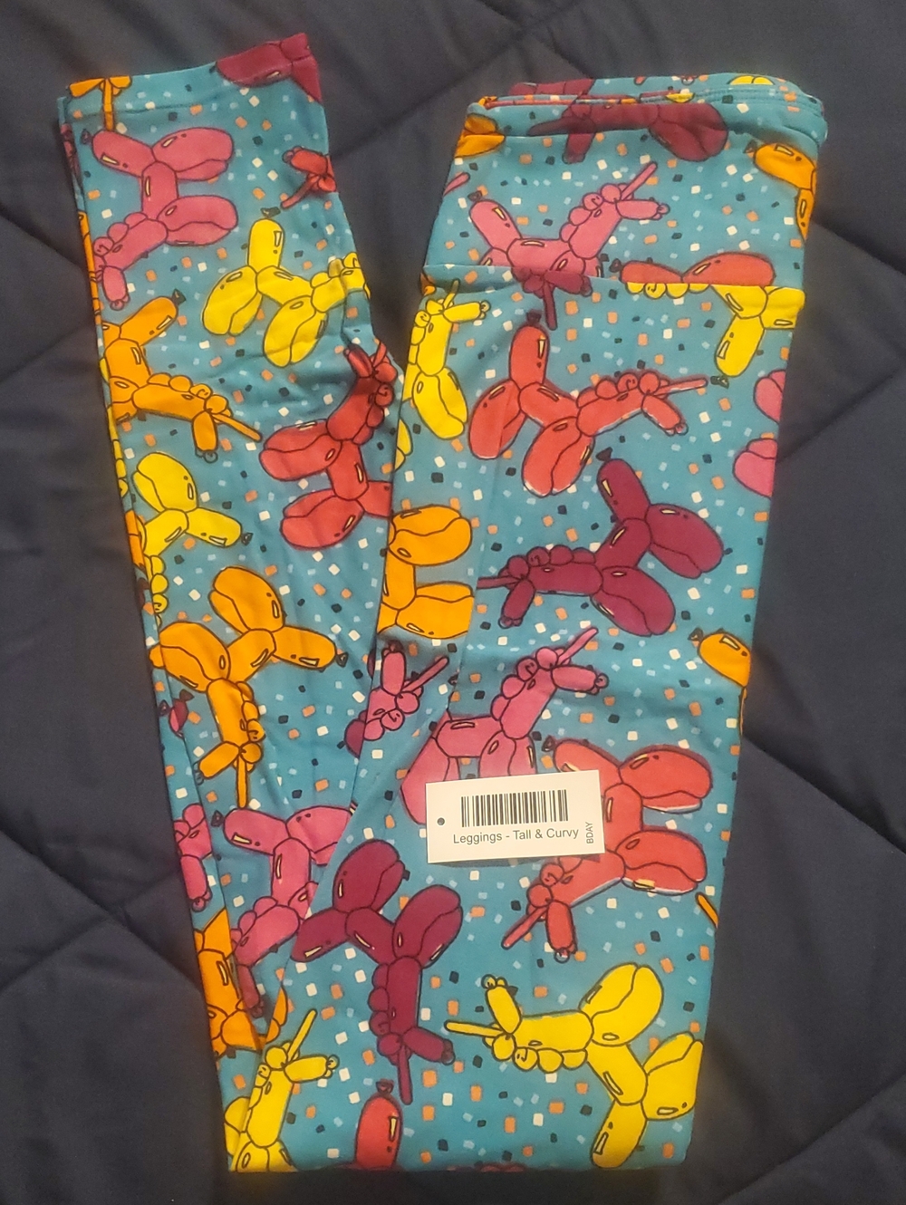 Womens Balloon Animal Print Leggings - Blue, Pink & Yellow